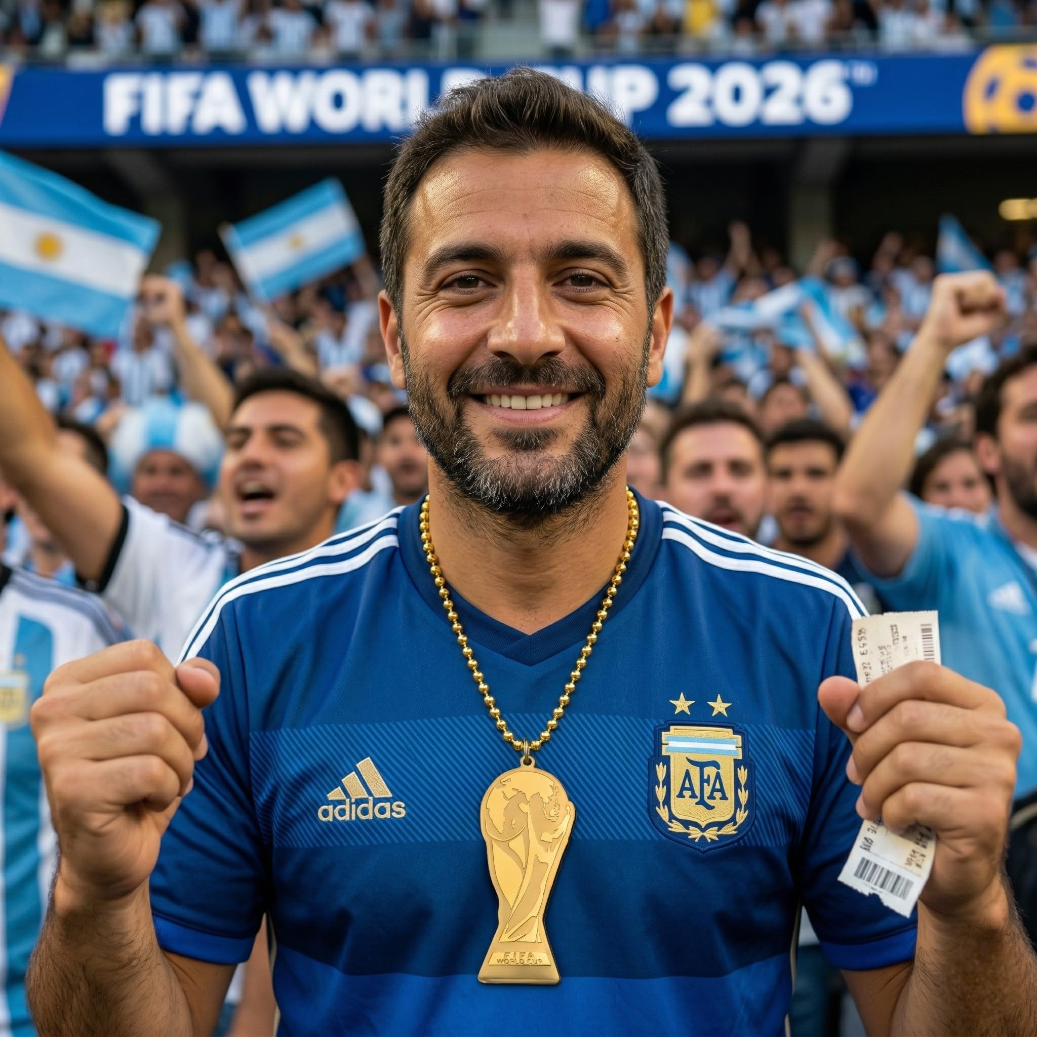 FIFA Offiziell lizenzierte Fußballweltmeisterschaft 2026 Perlen-Fan-Kette, Halskette, übergroß, Gold, 91,4 cm, Trophäen-Anhänger, ultimative Fußballspiel-Ausrüstung, Party-Zubehör