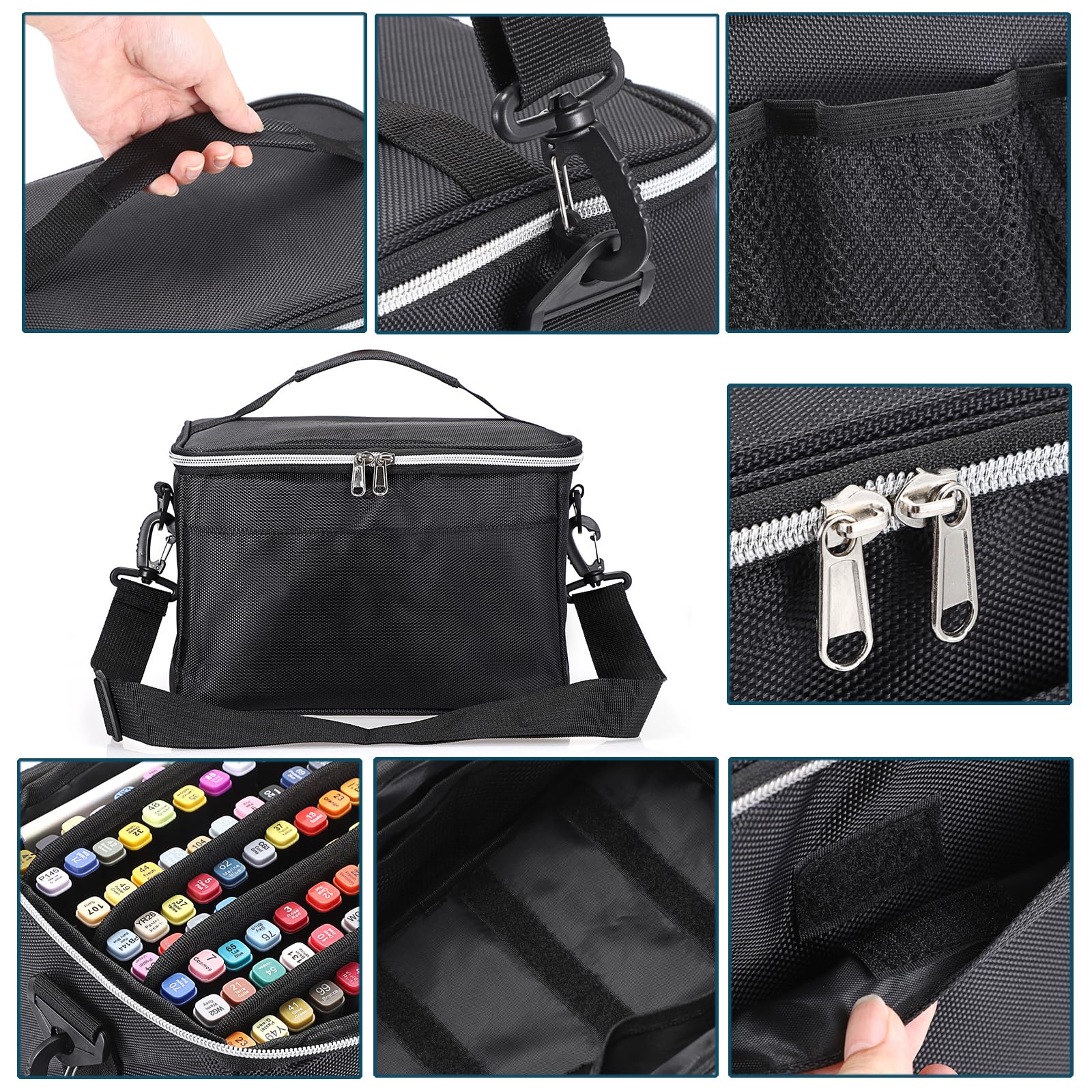 BTSKY Aufbewahrungstasche Mit Großer Kapazität für 120 Marker - Canvas-Tragetasche Mit Schultergurt für Copic-Skizzenmarker - Multifunktionale Kosmetiktasche