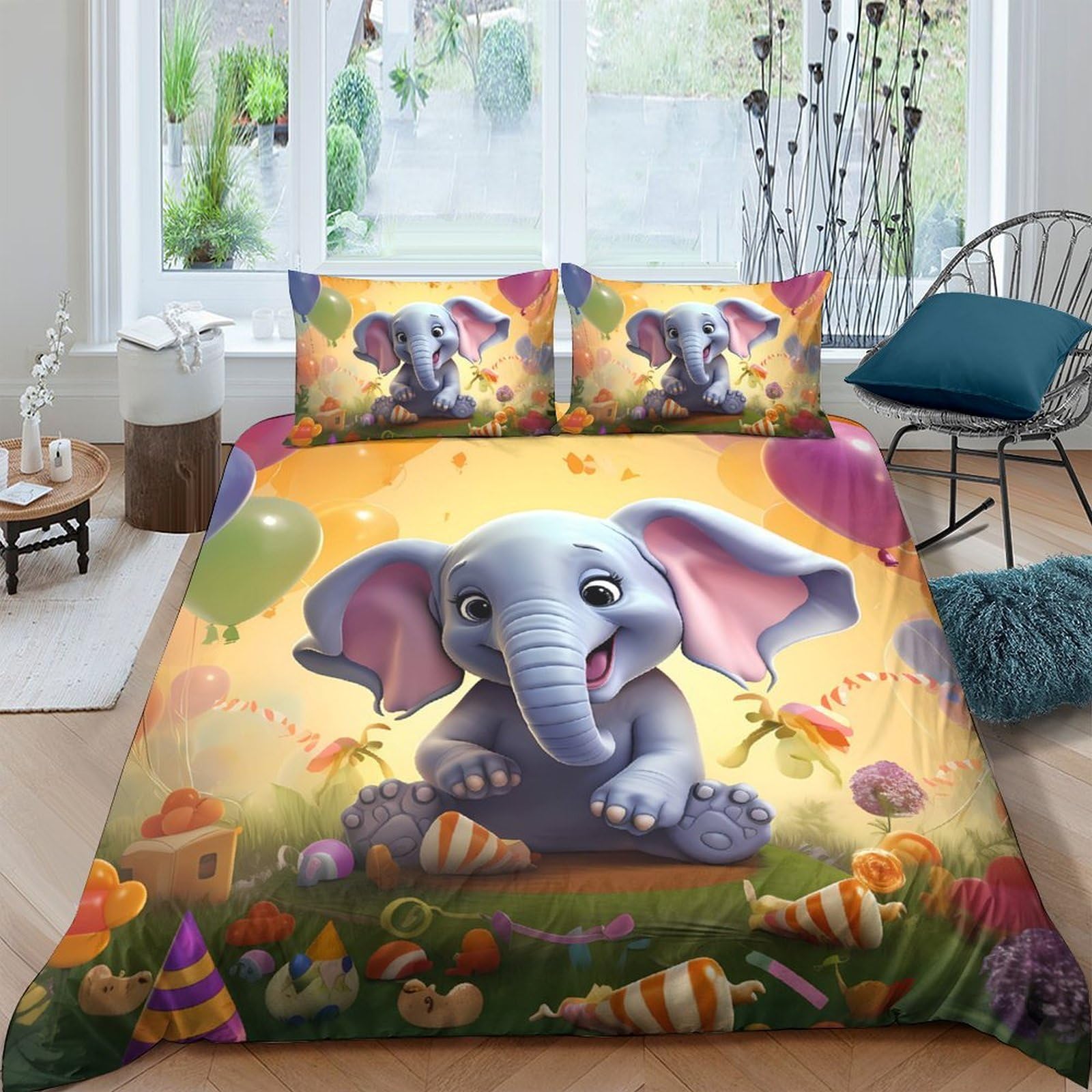 Ctjqhvkz Style-8 3D Printed Cartoon Elephant Fitted Sheet Microfiber Soft Colourful Balloon Bed Sheet For Bedroom Dorm Mattress Protection Decor Single（135X200cm）