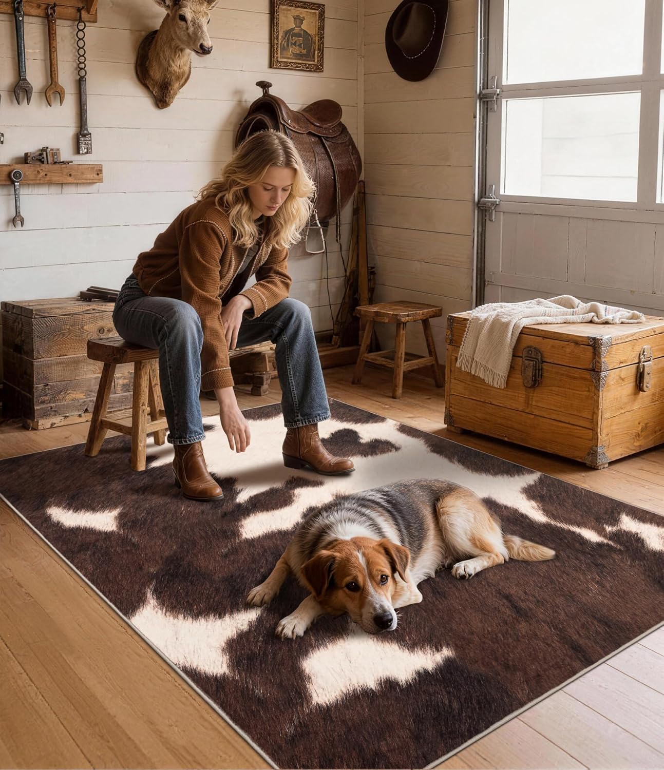 YIHOUSE Cowhide 5x7 Area Rug, Brown Cow Rugs for Living Room, Soft Low-Pile Washable Rug, Western Rustic Faux Animal Print Rugs for Bedroom, Dining Room - Image 4