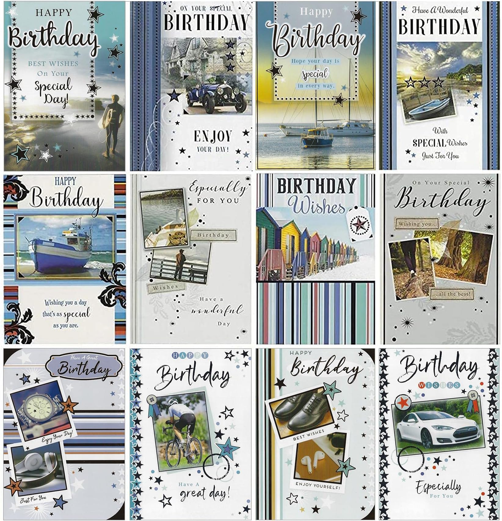 Xpress Yourself 12 x Birthday Cards - Multi Assorted Various - Mens Male SILVERLINE FB004b