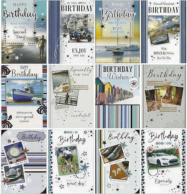 12 x Birthday Cards - Multi Assorted Various - Mens Male SILVERLINE FB004b