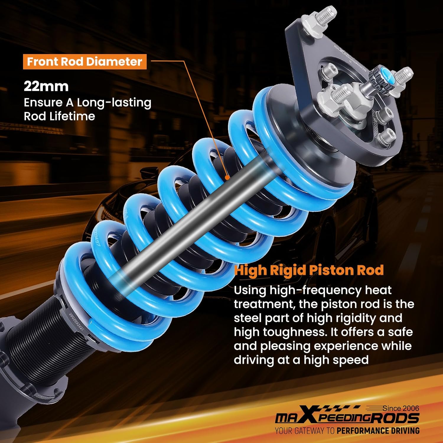 maXpeedingrods Coilovers for Ford Mustang 1994-2004, 24 Levels Damper Adjustable Coilovers Suspension Kit, Height Adjustable Shock Absorber T6 Upgraded Lowering Kit Blue