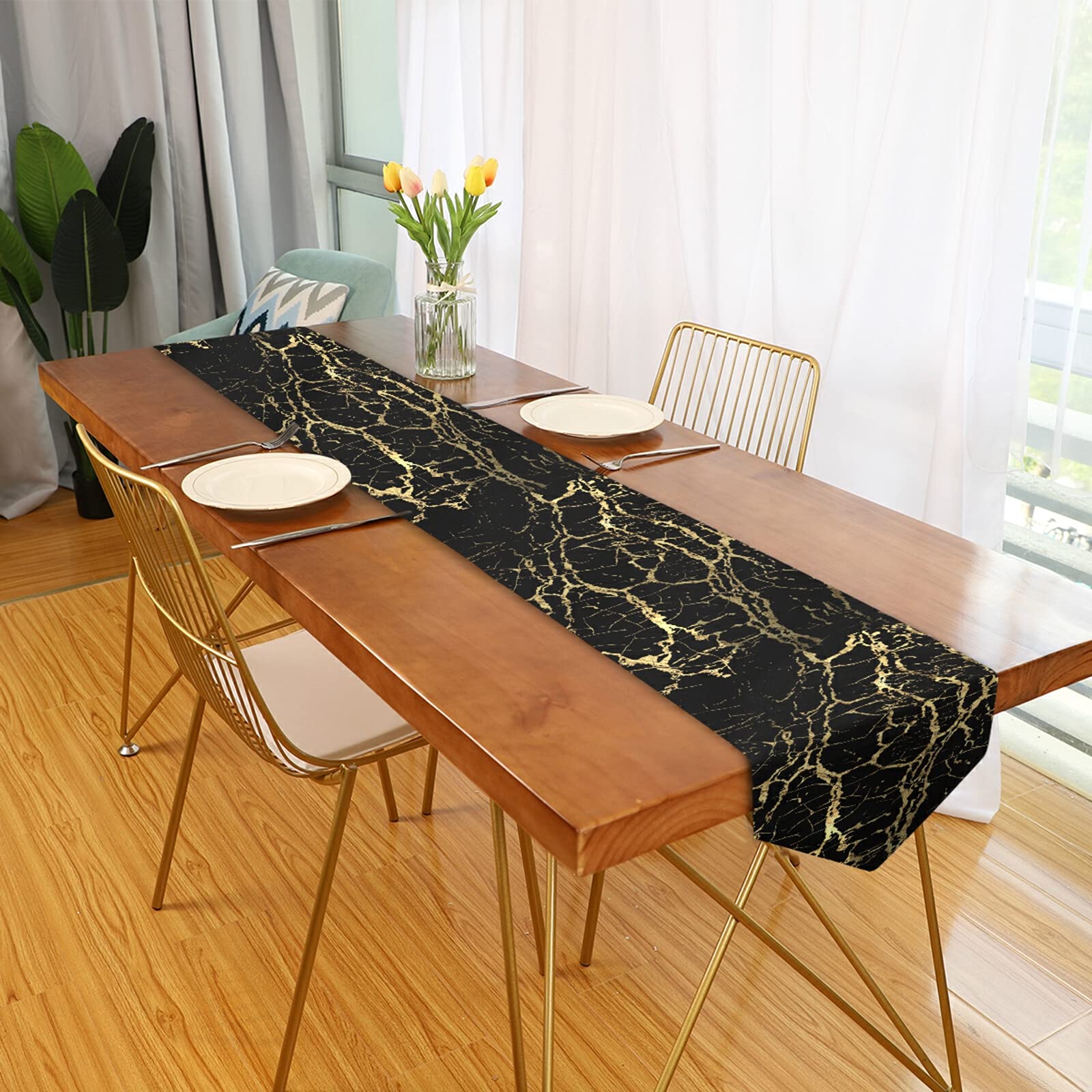 Marmor-Tischläufer 33x180cm Grau-gold – Moderner Couchtischläufer Für Küche, Esszimmer, Deko