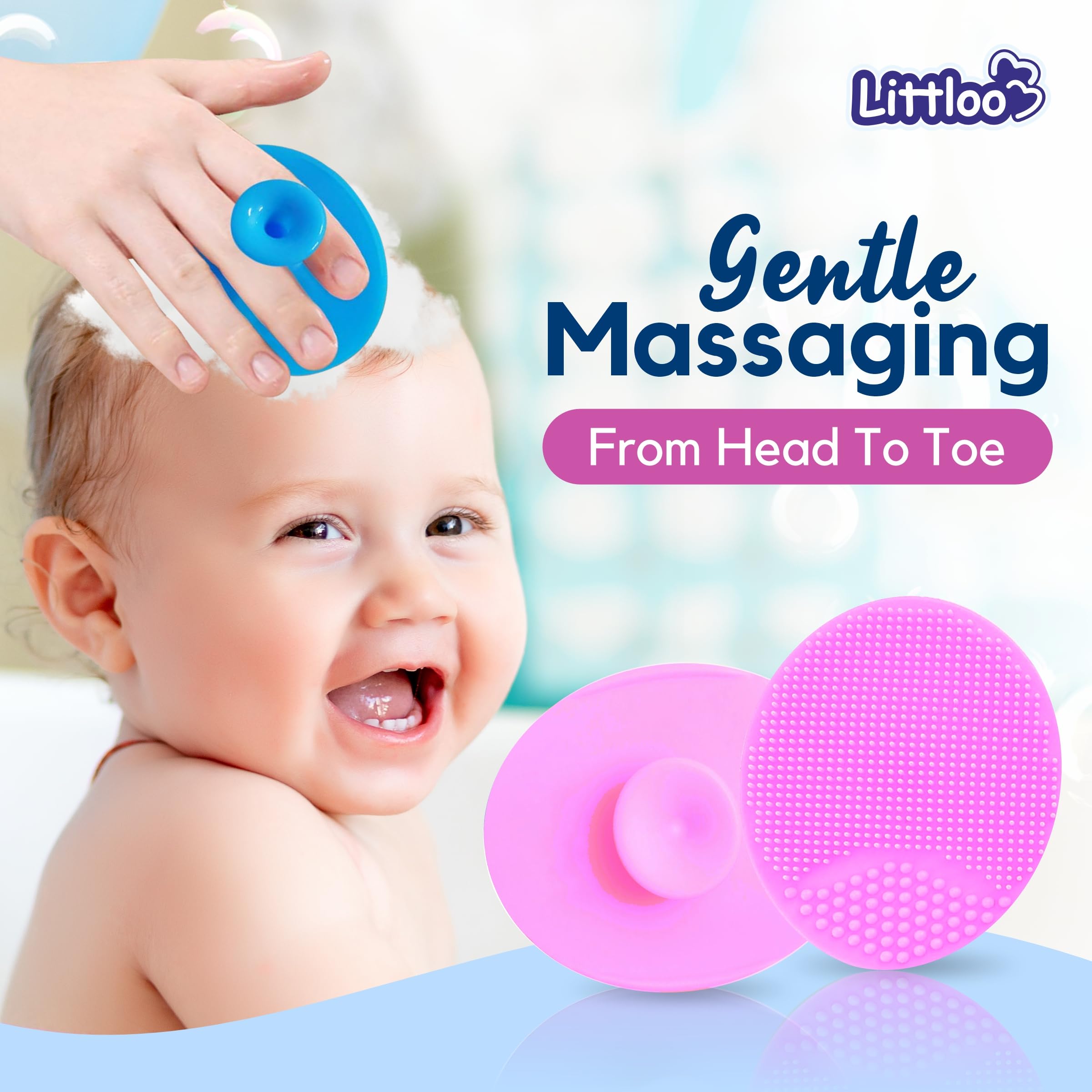 Littloo Baby Cradle Cap Brush & Scalp Massager Pink (Pack of 2) | Ultra-Soft Silicone Bristles | Safe from Birth | Gentle Scalp Care for Newborns & Toddlers | Easy to Clean