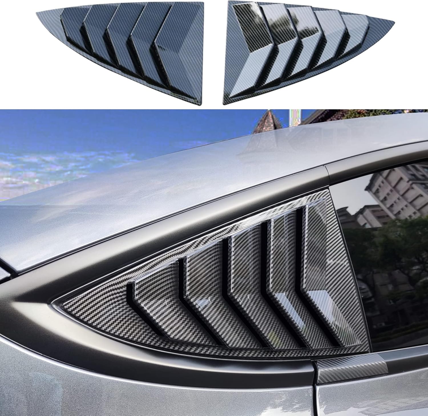 YHCDSEA for Model 3 Rear Side Window Shutter Cover Louver Sport Style Cool Exterior Decoration fit for Tesla Model 3 2017-2026 Accessories (Glossy Carbon Fiber Pattern)