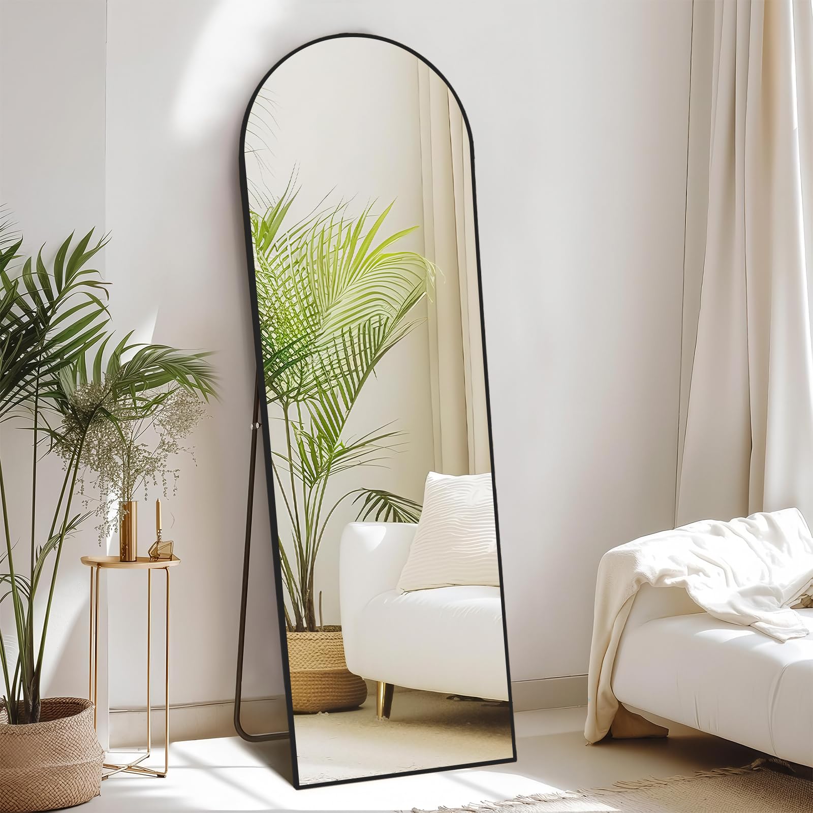 Treeboy Full Length Mirror,160 x 50cm Arched Free Standing Mirror Wall Mounted Aluminium Alloy Frame, Tempered Glass,Leaning for Bedroom, Living Room, Cloakroom