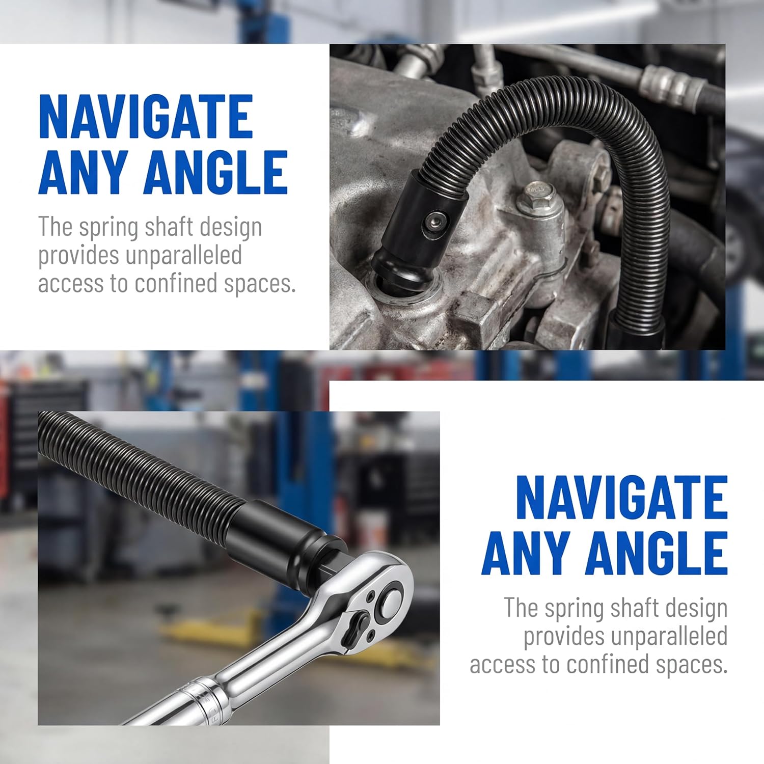 1/2" Flexible Socket Extension Bar, 9.8/13.8 Inch Spring Shaft Extension, Compatible with Ratchet and Electric Wrench, Flexible Adapter for Tight Spaces, Automotive and DIY Use (35CM/13.8Inch)