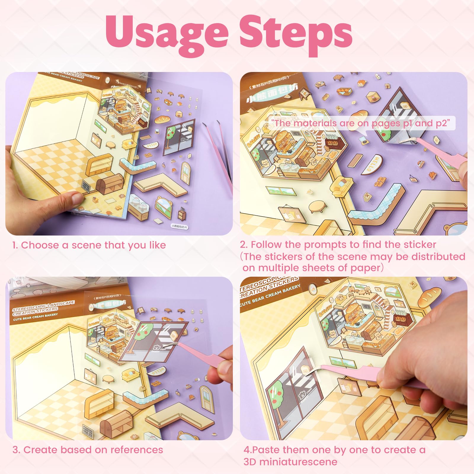 40 zestawów naklejek 3D House – 2 książki Diy Cozy Little Home House Scene Sticker Book Therapy, wielokrotnego użytku, zestaw naklejek na dom, kolekcja książek, miniaturowy dom 3D, z 2 pęsetami dla
