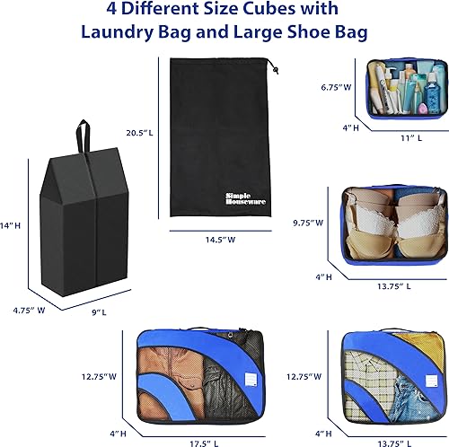 Miniatura 6 de Simple Houseware - Juego de 8 cubos de equipaje con bolsa de lavandería, color azul