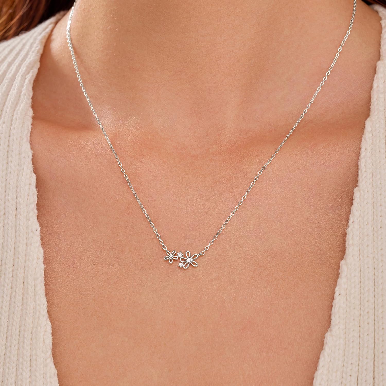 925 Sterling Silver Dainty Snowflake Gold Necklaces for Women 14K Gold Plated Trendy CZ Hollow Flower Pendant Necklace Simple Non Tarnish Adjustable Chain Choker Necklaces to Daughter Mom Birthday Floral Jewelry Valentines Day Gifts - Image 4