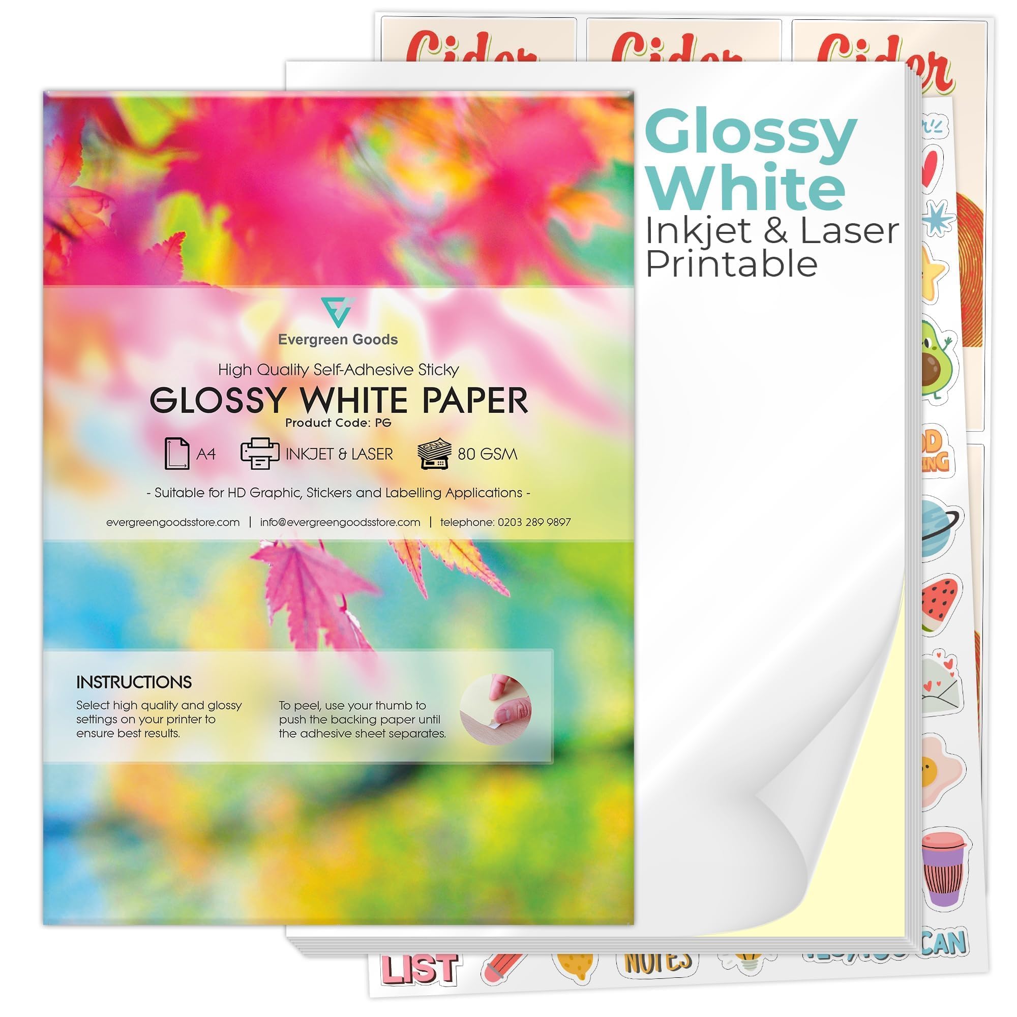 A4 Weißes Glänzendes Aufkleberpapier, Selbstklebend | 500 Blatt