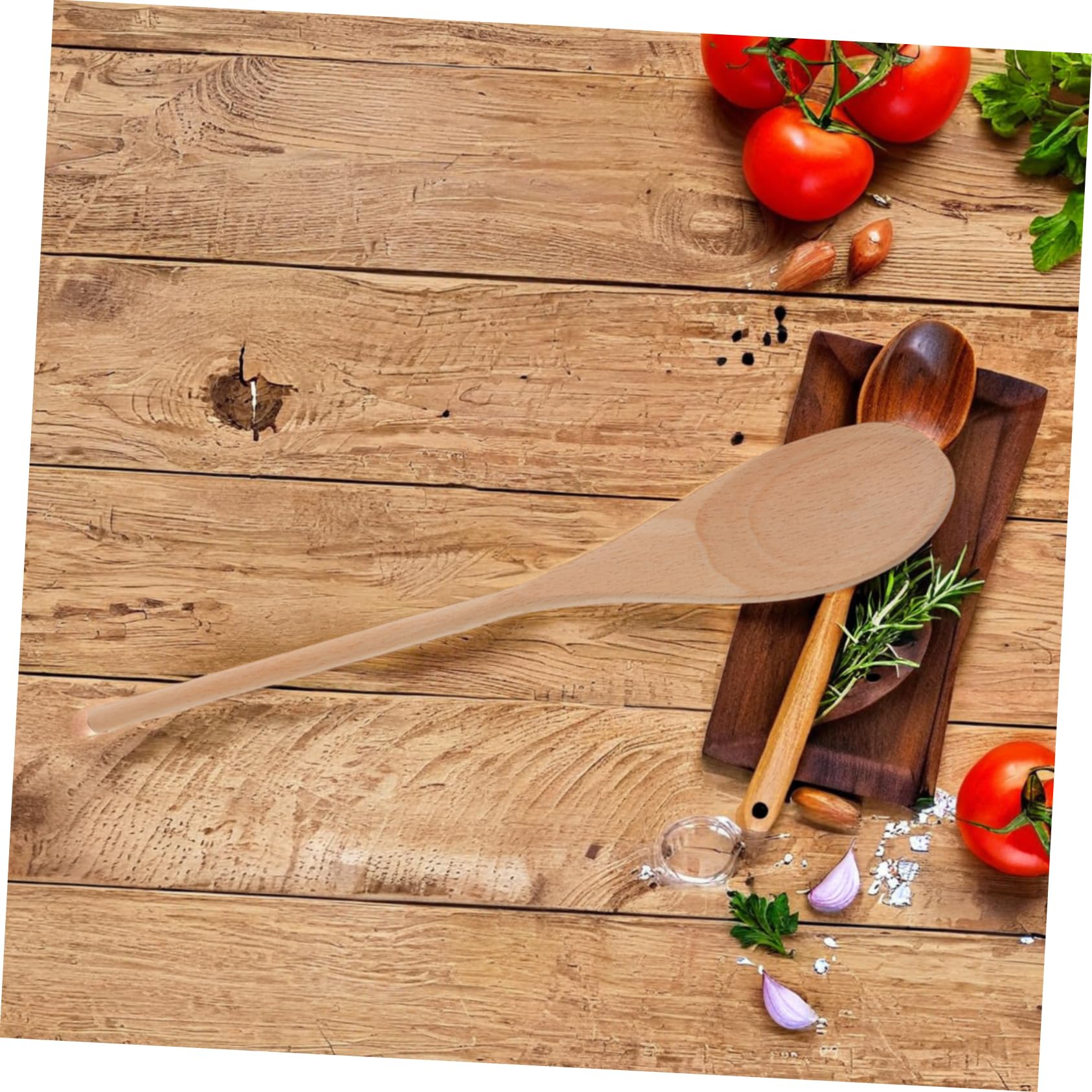 Cuchara de Madera de Mango Largo 24 Piezas, Utensilio de Cocina | Acabado sin Pintar, Diseño Ovalado, para Mezclar y Servir, Uso en Cocina y Manualidades, Color Beige