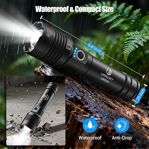 Miniatura 6 de Linternas recargables de alto lúmenes, un solo modo, paquete de 2, súper brillante, potente LED de 30 W, larga duración de 12 horas, entrada y