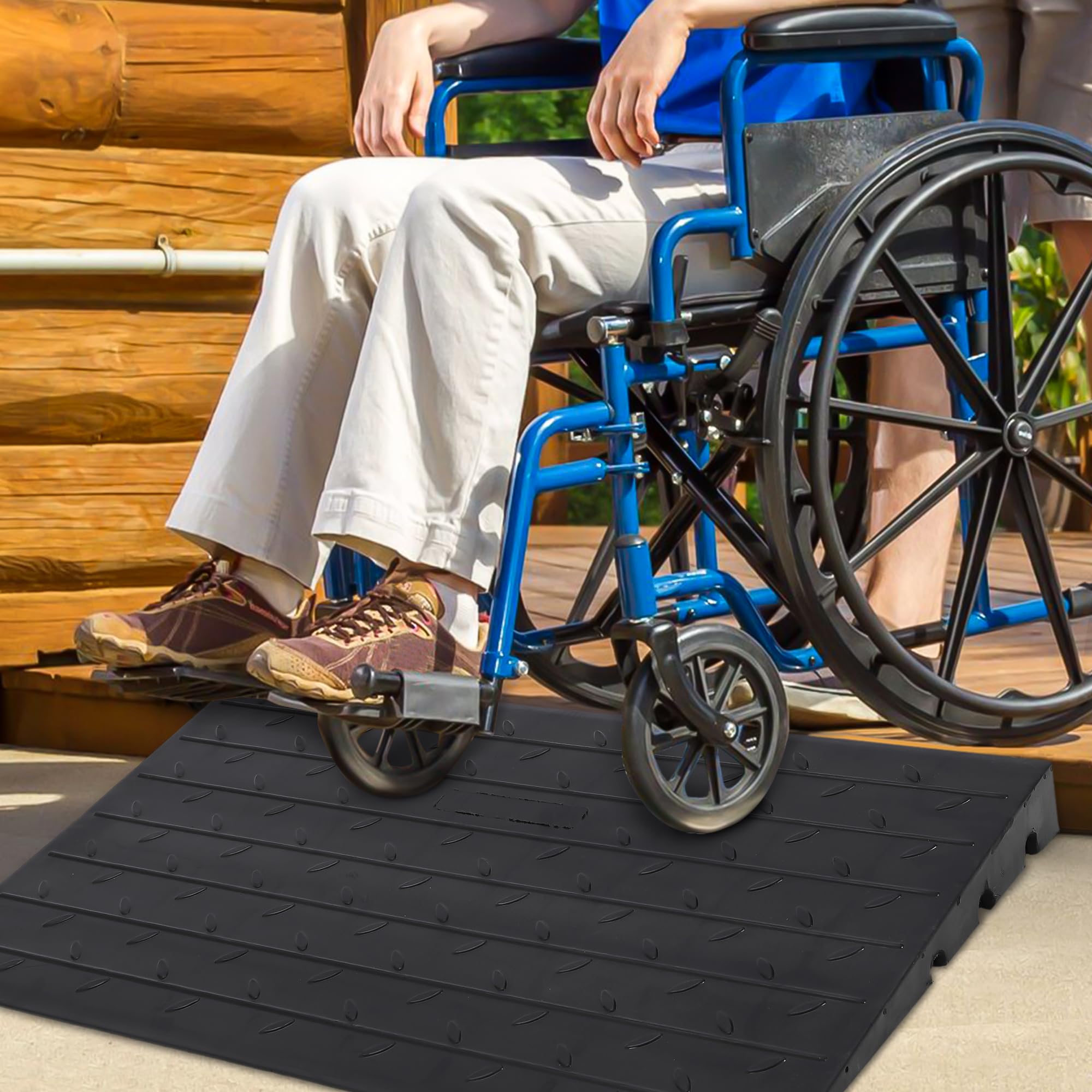 Garvee Rampe de Seuil Hauteur 6-10 cm, Rampe Découpable en Caoutchouc Charge11 t, Antidérapante, Accès Fauteuil Roulant, Cache-câble à 3 Canaux pour Fauteuil Roulant, Poussette, Scooter