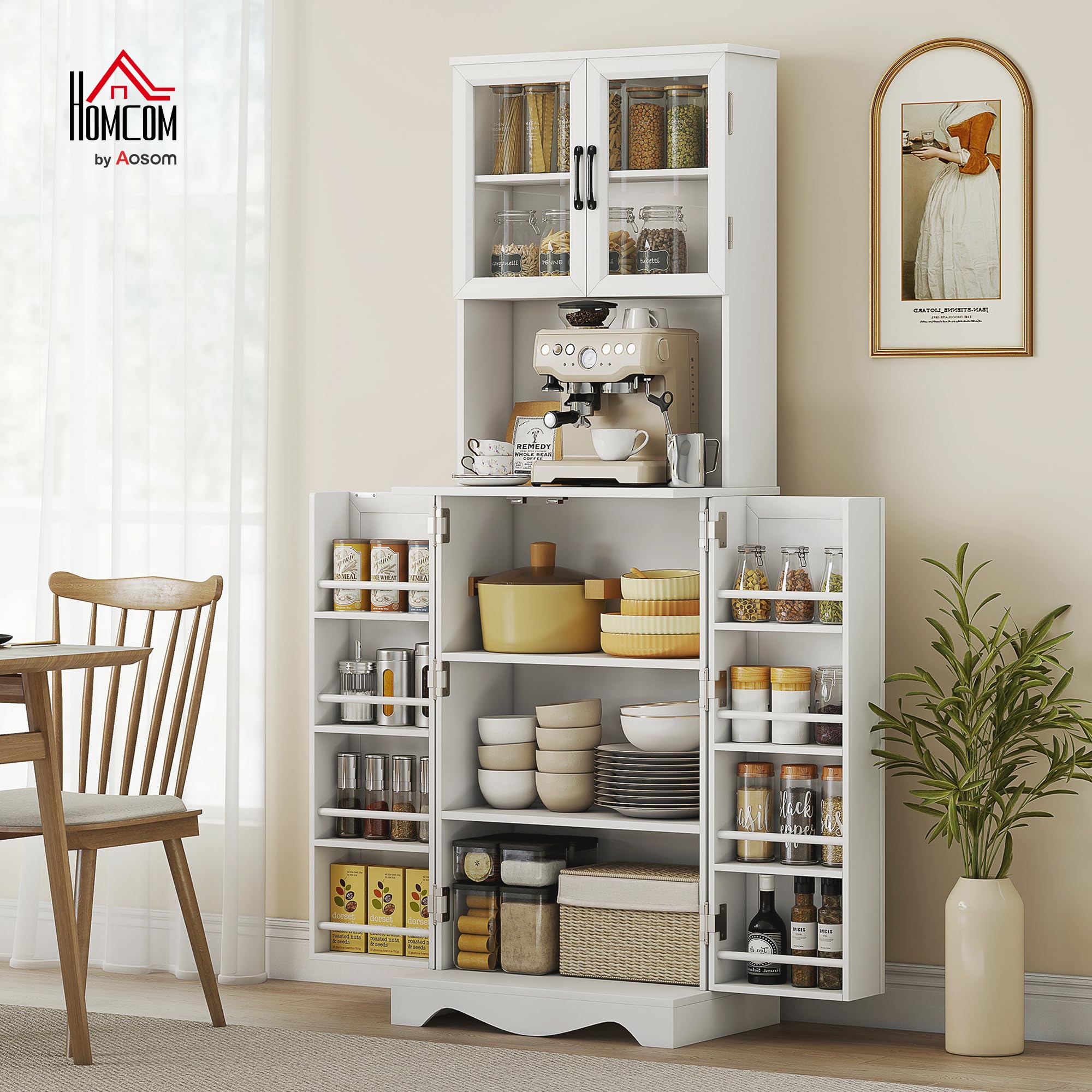 HOMCOM Buffet Haut Cuisine 4 Portes Plan de Travail 60x39,5x179,6cm Blanc