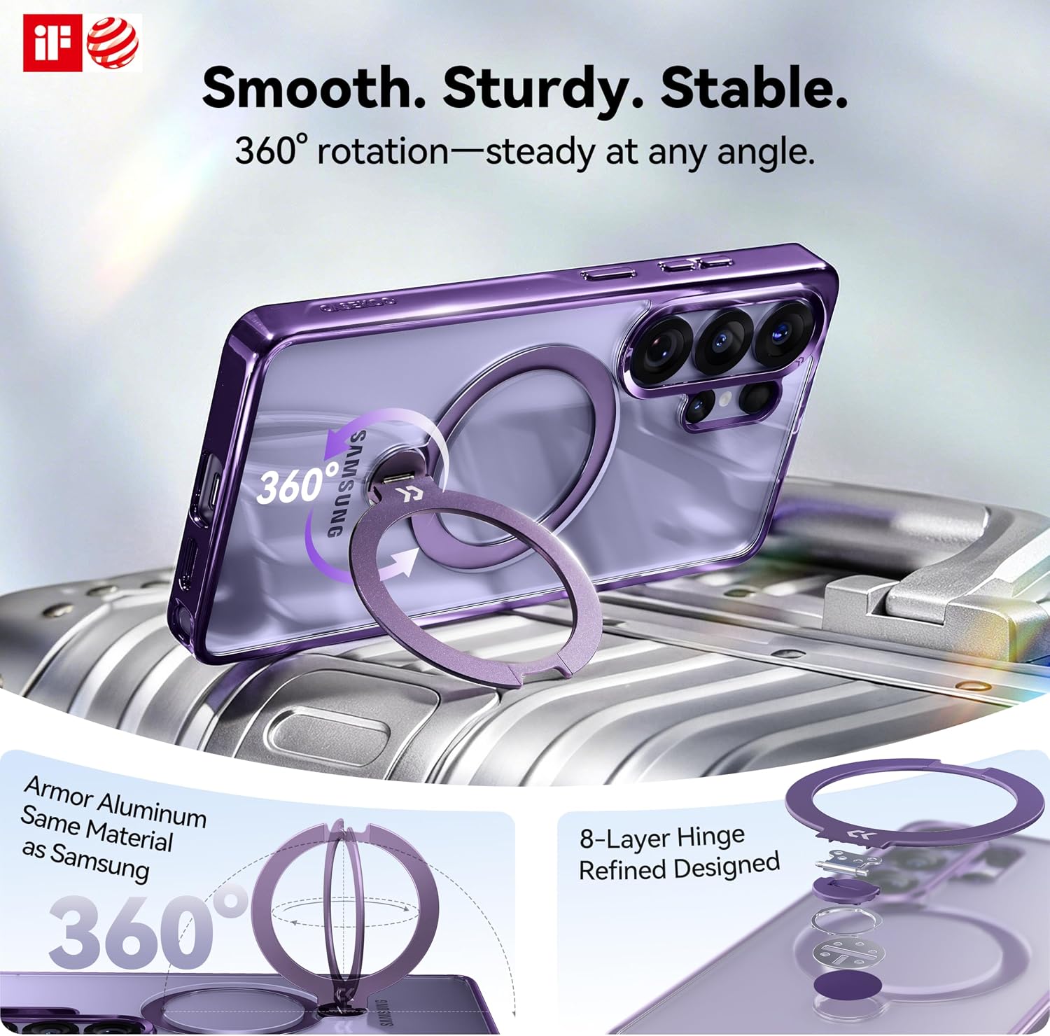 CASEKOO Glossy Cobalt Violet for Samsung Galaxy S26 Ultra Case [360 Spin Magnetic Stand][Fit for MagSafe][18FT Military-Grade Protection] Slim Durable Hand-Polished Frame S26 Ultra Case 6.9", Purple