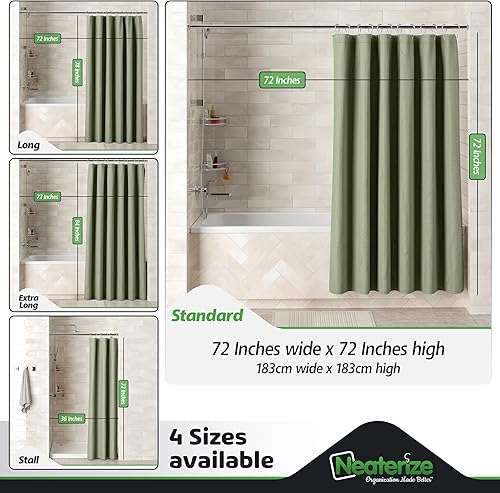 Miniatura 3 de NEATERIZE Cortina de ducha verde salvia, cortinas de ducha estilo hotel verde salvia para baño con diseño de gofre, 72 x 72 pulgadas, cortina de