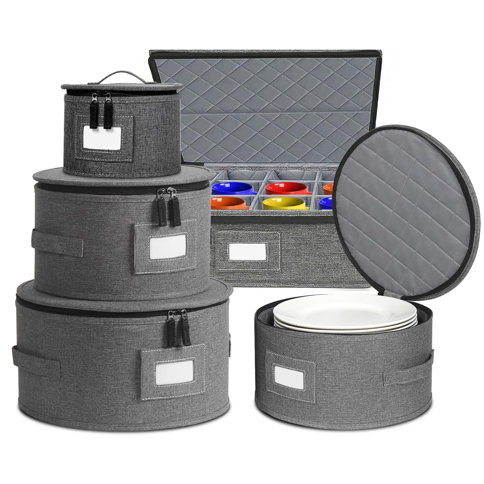 Lot de 5 boîtes de rangement en feutre pour assiettes, bols, tasses, verres à pied, conteneurs de rangement portables en porcelaine pour tasses, usage domestique, camping, pique-niques