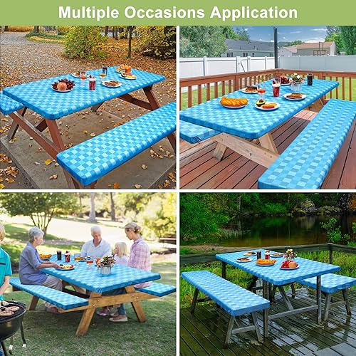 Miniatura 293 de Play Tailor - Mantel para mesa de pícnic con cubiertas para bancas, impermeable y a prueba de viento con bolsa de cordón, ajustable a mesas y bancas