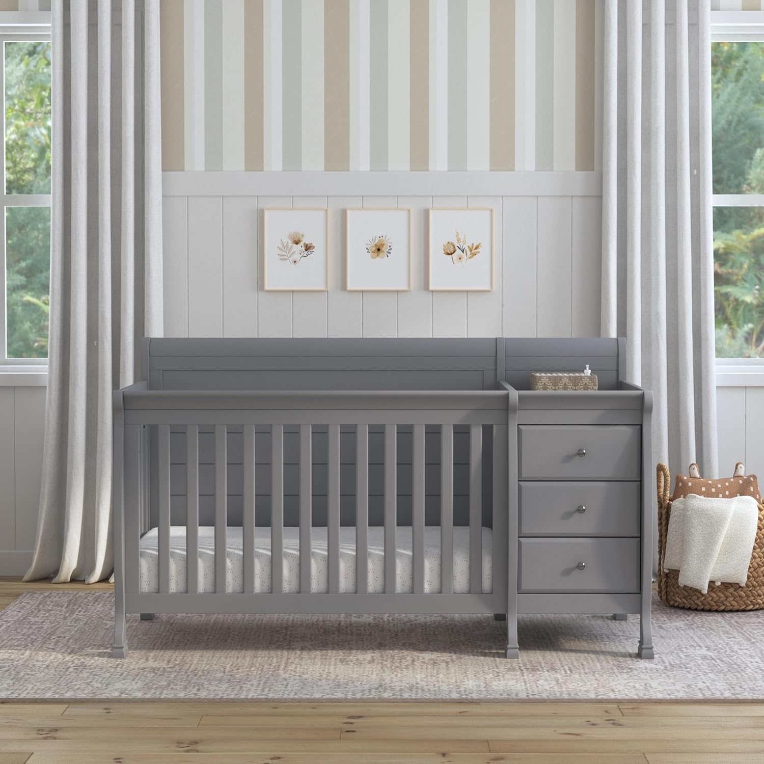 Davinci Kalani 4-in-1 Convertible Baby Crib & Changing Table Combo - GREENGUARD Gold Certified - Toddler Bed, Daybed, Full-Size Bed Conversion - 4 Adjustable Mattress Heights - Gray