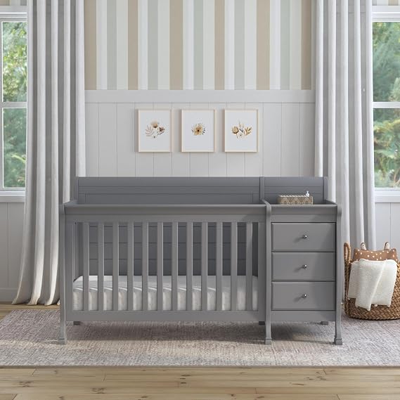Davinci Kalani 4-in-1 Convertible Baby Crib & Changing Table Combo - GREENGUARD Gold Certified - Toddler Bed, Daybed, Full-Size Bed Conversion - 4 Adjustable Mattress Heights - Gray