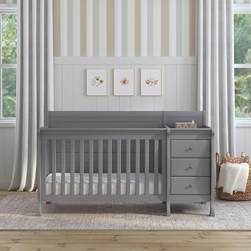 Davinci Kalani 4-in-1 Convertible Baby Crib & Changing Table Combo - GREENGUARD Gold Certified - Toddler Bed, Daybed, Full-Size Bed Conversion - 4 Adjustable Mattress Heights - Gray