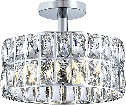 Miniatura 8 de K9 Crystal Farmhouse Drum - Lámpara semiempotrada cerca del techo, para sala de estar, comedor, dormitorio, isla de cocina, pasillo (acabado negro,