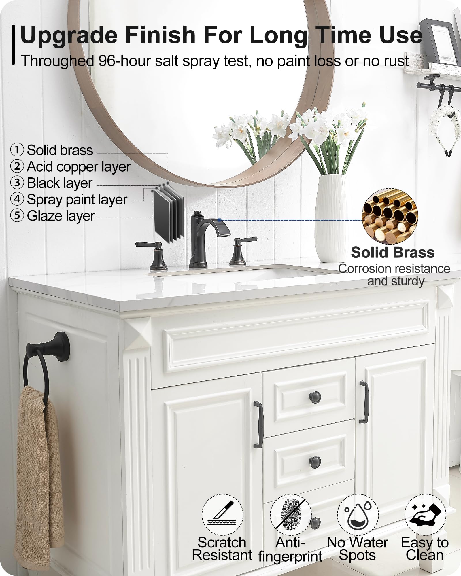 Waterfall Bathroom Faucet 3 Hole 4-16 Inch Oil Rubbed Bronze Bathroom Faucet Brass Bathroom Sink Faucet 2 Handle — view 3