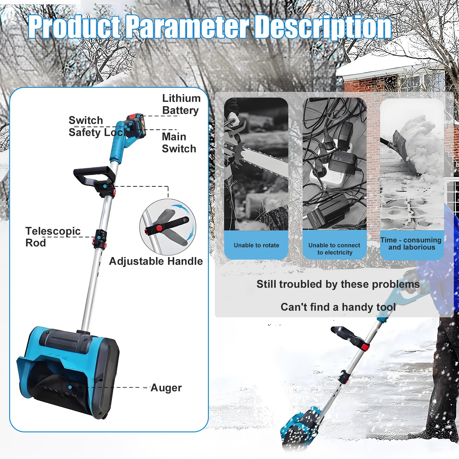 Quitanieves Inalámbrico De 21 V, Recargable A Batería: Limpia Caminos De 31 Cm Y Nieve De 15 Cm De Profundidad. Soplador De Nieve Eléctrico De 2800 RPM. Fácil De Guardar
