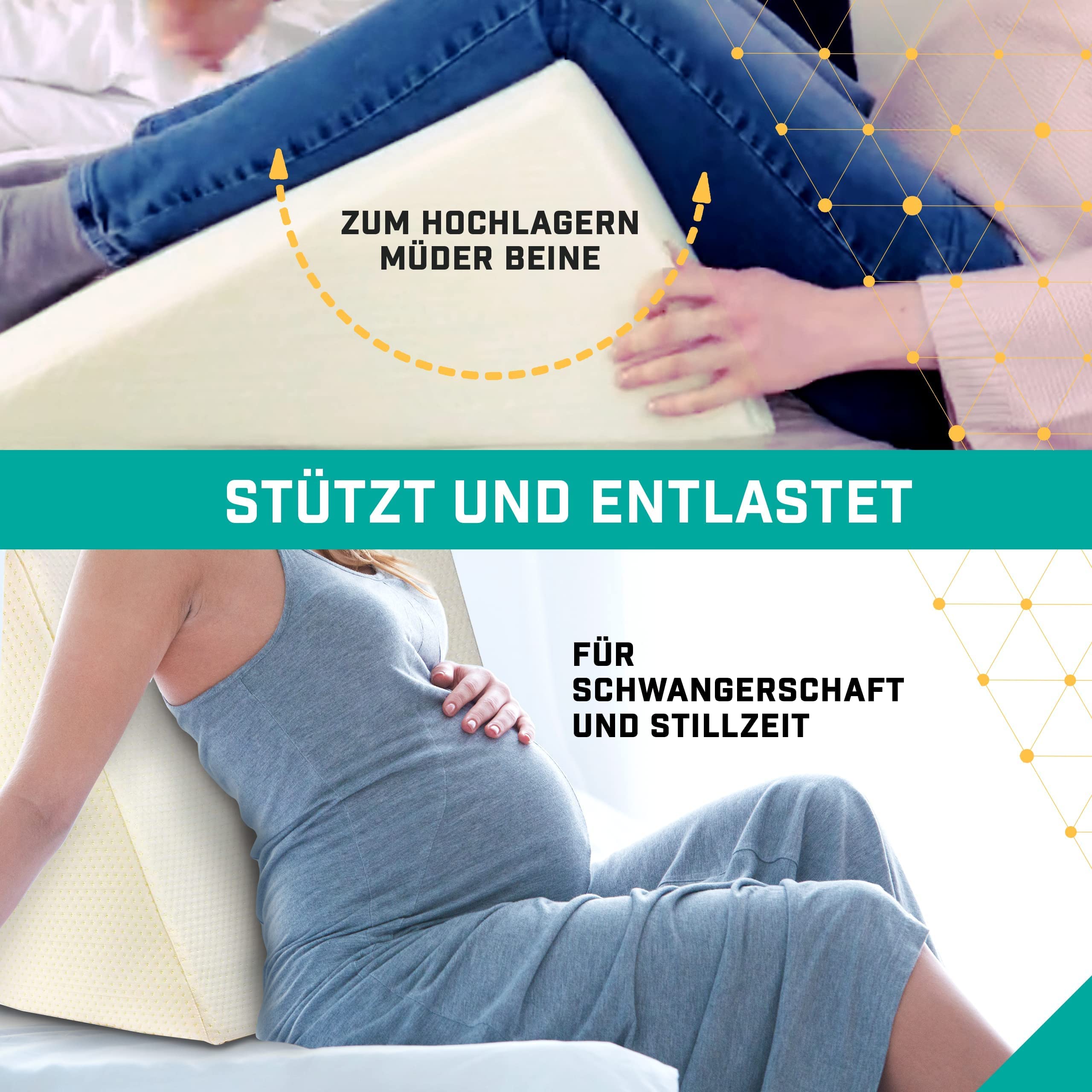 Keilkissen für Bett und Couch – Ideal als Lesekissen, Rückenlehne im Bett oder zum Füße hochlagern – Formstabiler Schaumstoff – Bezug waschbar