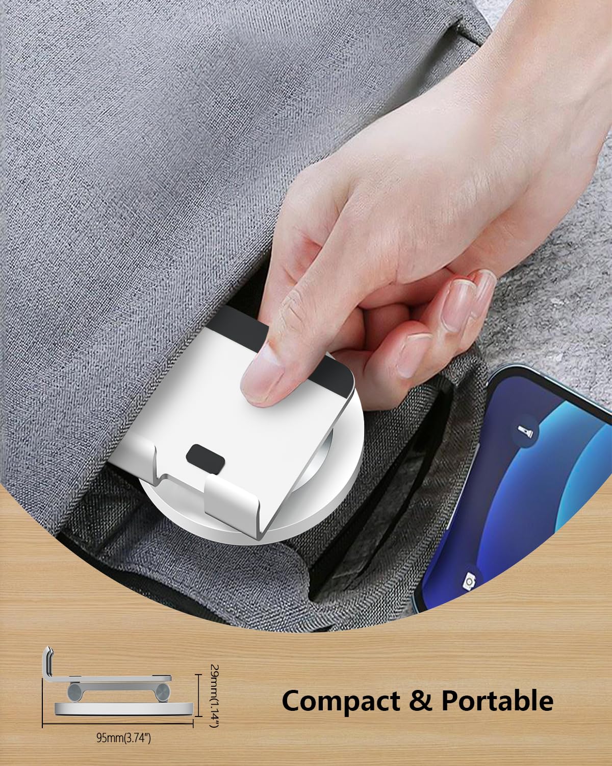 Supporto per telefono da scrivania, girevole a 360°, doppio supporto pieghevole regolabile, base in alluminio resistente, antiscivolo, stabile, per casa, ufficio, studio, adatto per telefoni