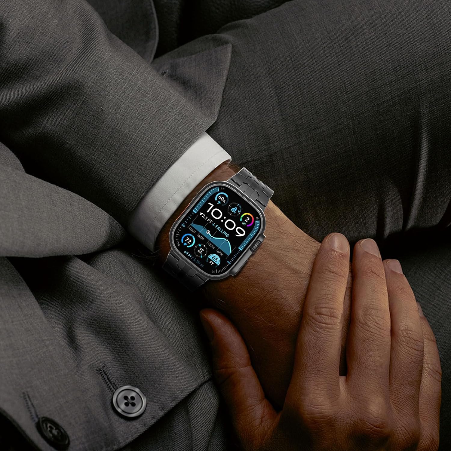 FULLIFE Stainless Steel Link Band for Apple Watch Ultra 3/2/1 49mm, Folding Clasp Metal Bracelet Compatible with Series 11/10 46mm, 9/8/7 45mm, SE/6/5/4 44mm, 3/2/1 42mm (Men) - Image 6