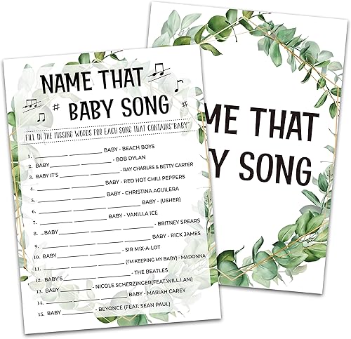 Tarjetas de juego para baby shower, juego de canción de bebé, tarjetas de fiesta temáticas de selva tropical para niños o niñas neutros de género,