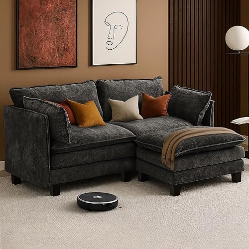 Miniatura 18 de Sofá modular de 111 pulgadas en forma de L con sofá otomano de felpilla con almohada para sala de estar, dormitorio y apartamento, 5 asientos, color