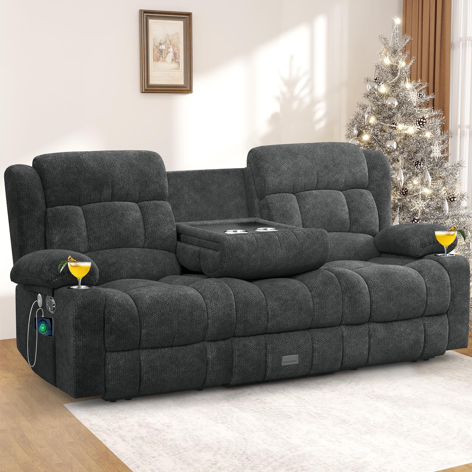 IROSTAE Loveseat Recliner Sofa, 3 Seater Minimalist Style Reclining Loveseat with Flip Back Console, USB Charge Ports, Cup Holders, Recliner Love Seat
