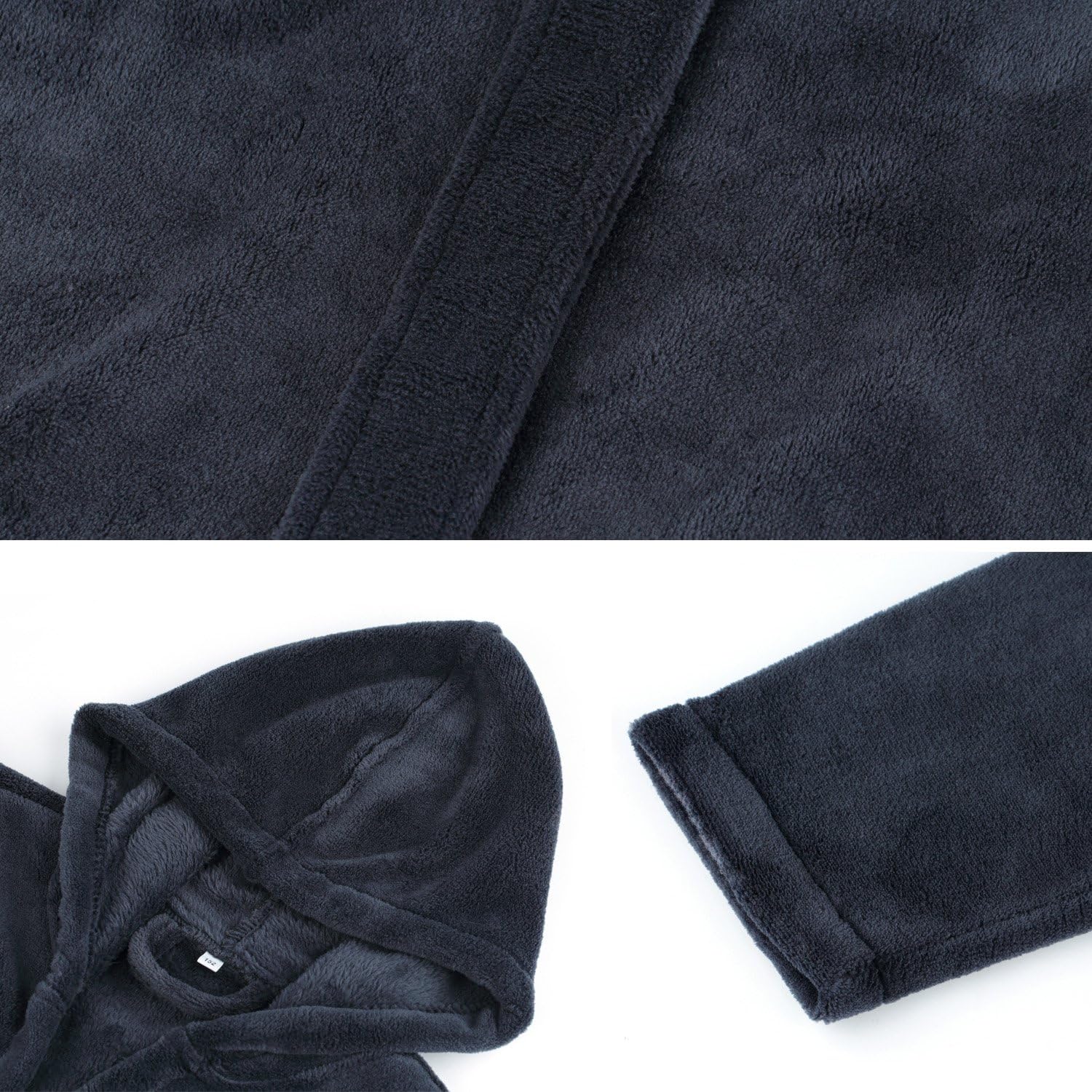 Hooded Herringbone Boy's Fleece Soft Spa Kimono Long Robe, Kids Comfy Sleepwear Bathrobe