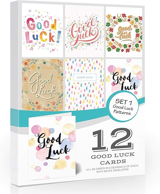 12 x Good Luck Cards by Olivia Samuel - Folding Style Multi Pack with Envelopes