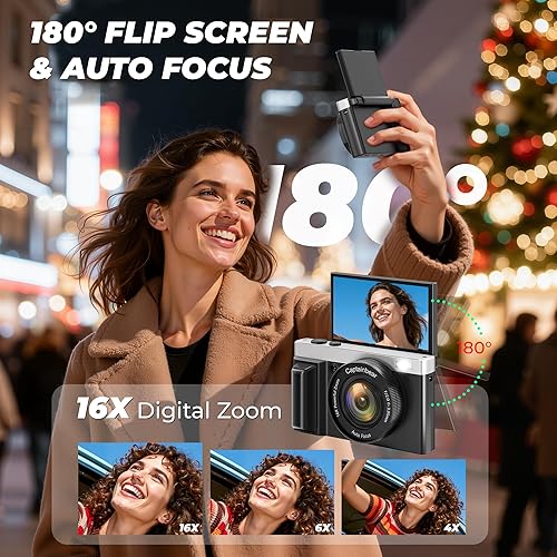 Miniatura 3 de Cámara digital 4K, cámaras de 64MP para fotografía con zoom digital de 16X, cámara de vlogging con enfoque automático para YouTube, cámara compacta