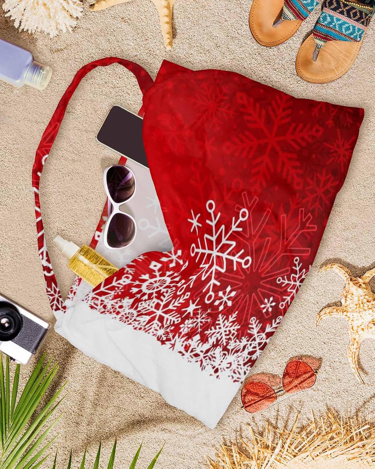Red Christmas Beach Pool Patio Lounge Chaise Chair Cover Towel With Pockets,Absorbent & Quick Dry Microfiber Towel Cover Bag Summer Accessories for Sunbathing Winter Snowflake Ombre Colored Aesthetics