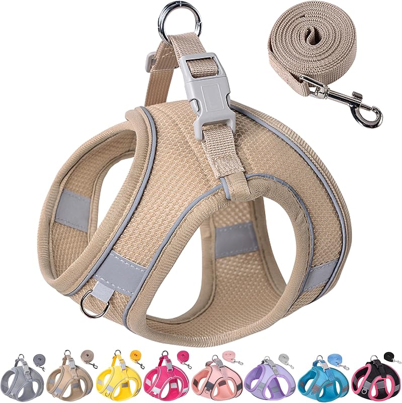 Arnés para perros pequeños y medianos, juego de arnés y correa para cachorros, juego de arnés y correa para perros, arnés de chaleco para perros, arnés para perros de tamaño pequeño, arnés para perros pequeños. (Marrón, S)