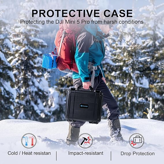 LEKUFEE Waterproof Hard Carrying Case for DJI Mini 5 Pro Drone, Fly More Combo, DJI RC 2/RC N3, Battery(6 pcs), Charging Hub, and Other Accessories(Case Only)