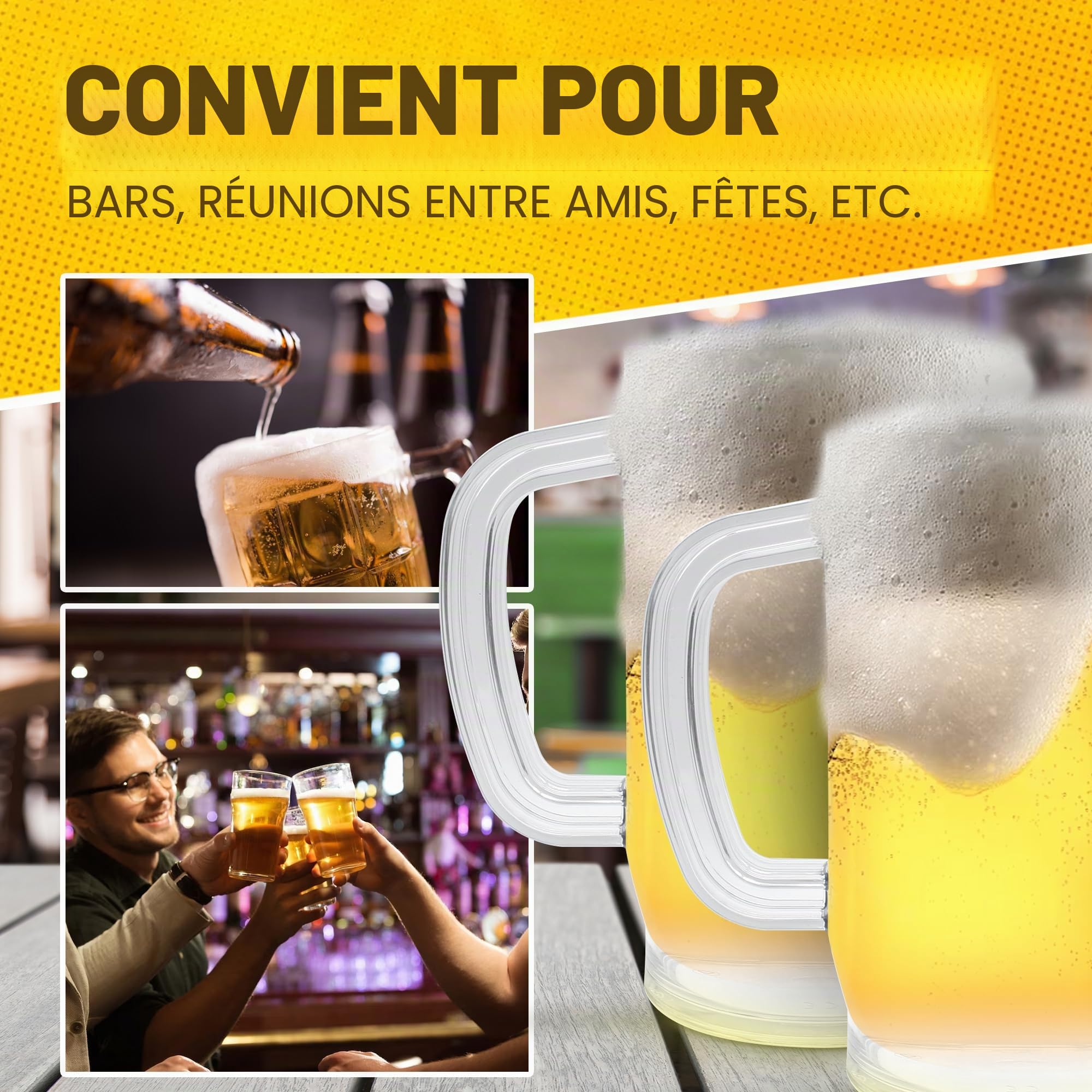DOJA Barcelona | Chope à Bière | Pack 8 | Verre a Biere 1l | 166 X 97 X 3mm | Verre a Biere avec Anse en Polycarbonate | Chope de Biere | pour Gobelet Plastique Reutilisable, Cadeau Personnalisé,