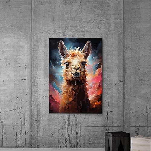Alpaca Canvas Wall Art for Bathroom Living Room Wall Decoration Animal Wall Painting Autumn Landscape Wall Picture Aesthetic Alpaca Wall Decor