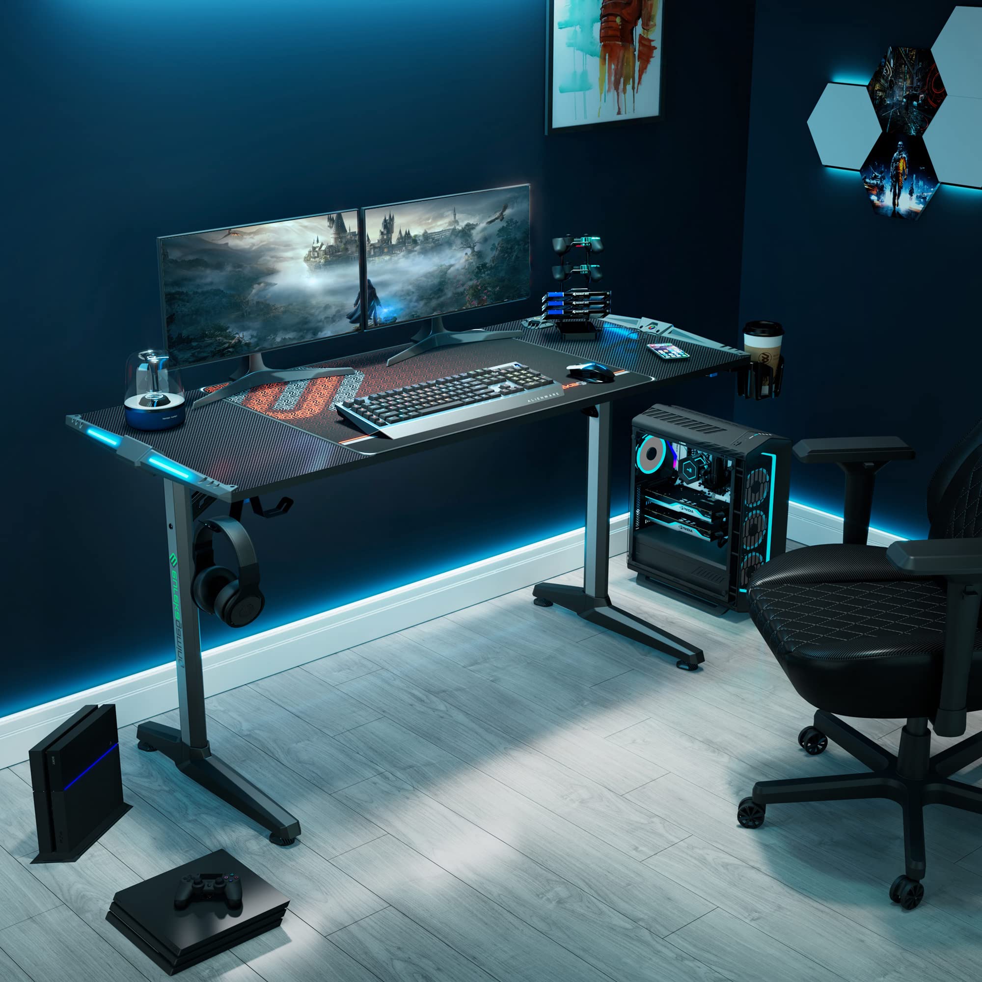 Buy EUREKA ERGONOMIC Gaming Desk 148 x 60 x 76.8 cm, I Shaped PC Gaming