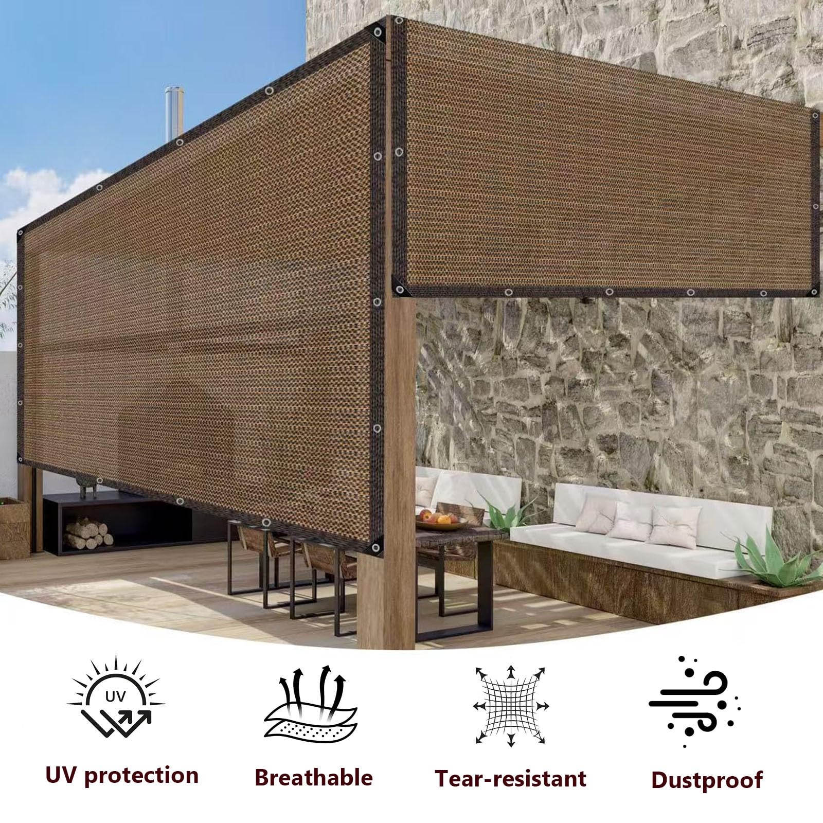 Recu - Baldacchino traspirante resistente ai raggi UV con occhielli per balcone e rifugio per animali domestici, protezione esterna durevole, design resistente al vento, 5 x 5 m, colore: marrone