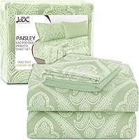 Vista 17 de LDC LUX Décor Colección - Juego de sábanas para cama de tamaño individual con estampado de cachemira – 4 piezas de sábanas de microfibra ultra