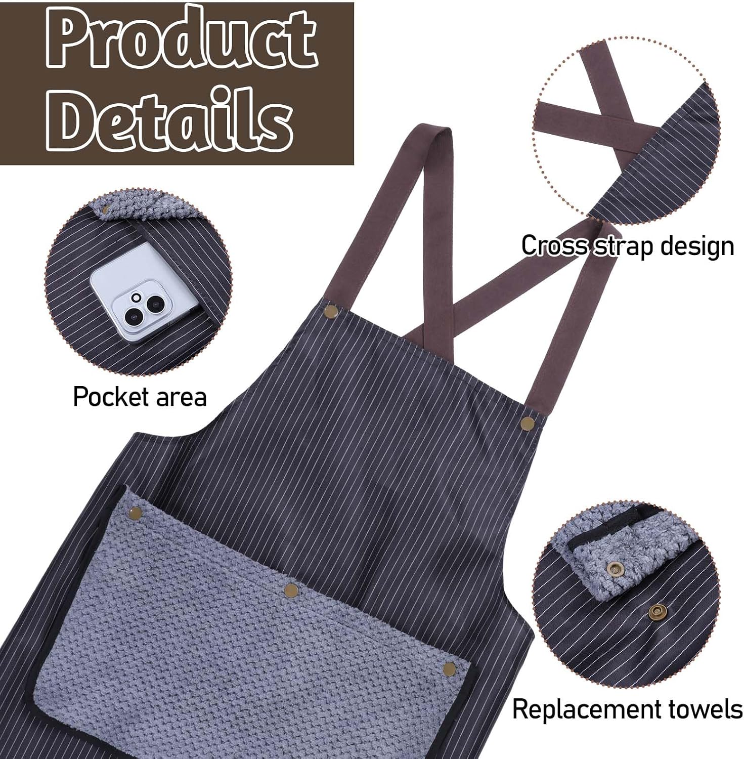 Kitchen Apron with Detachable Towel and Pockets Waterproof Cooking Apron No-Tie Cross Back Aprons Chef Aprons for Cooking Baking BBQ
