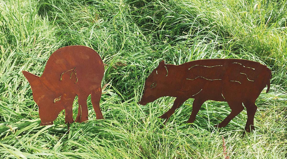 2er Set Frischlinge 30cm hoch zum Stecken Wildschwein Edelrost Rost Metall Rostfigur Wald Jagd Tier Herbst + Original Pflegeanleitung von Steinfigurenwelt
