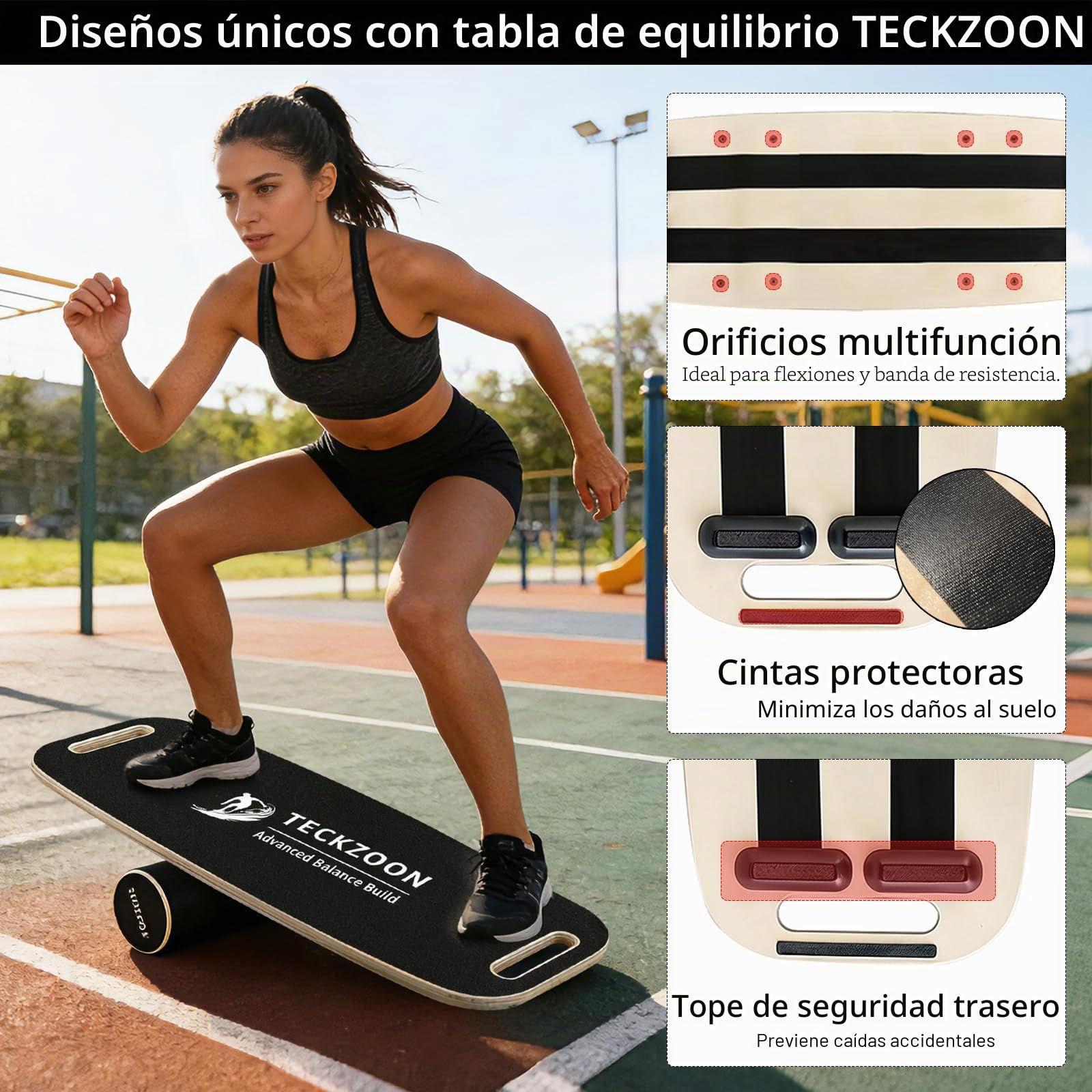 Tabla de equilibrio de madera, antideslizante con rodillo de corcho y soporte, entrenador de equilibrio, tabla de pilates, tabla oscilante, accesorio de fisioterapia, monopatín y tabla de